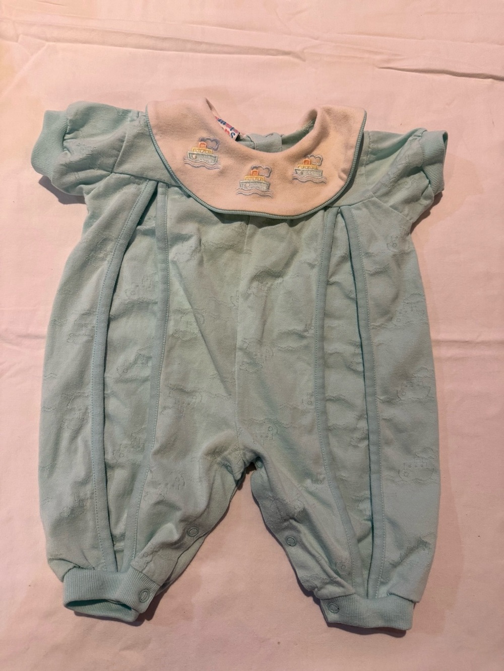 Vintage 1990s Baby One-Piece Footie Romper in Light Blue